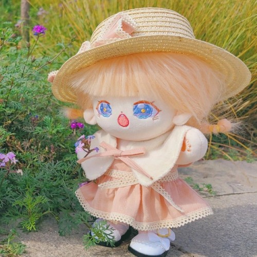 Bambola peluche 20 cm vestiti fiocco cappello di paglia gonna scialle tuta peluche outfit scarpe berretto - Foto 4 di 13