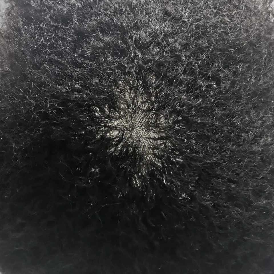 Pelucas sistema de reemplazo de cabello humano rizado rizado todo PU afro toupee para hombres negros Foto 4 de 4