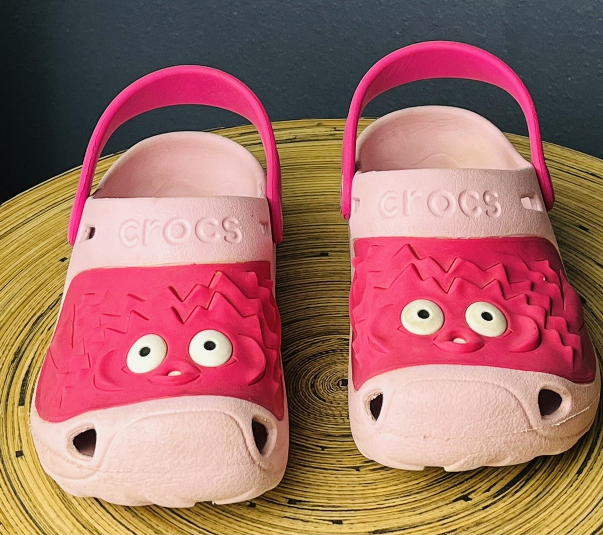 girls Youth pink crocs with eyes. 12/13 | eBay