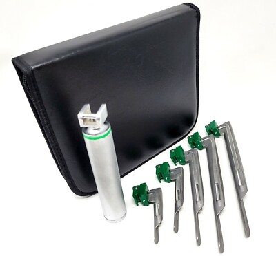 SET OF 6 FIBER OPTIC MILLER LARYNGOSCOPE BLADES AND HANDLE INTUBATON KIT SET
