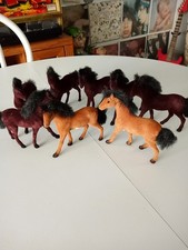 Vintage Lot of 8 Felt Brown Black Miniature Toy Horses Made In Hong Kong 4"