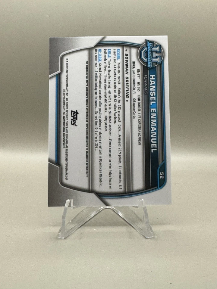 2022-23 Bowman University Chrome Hansel Enmanuel Chrome Auto #53 - Image 2 of 2