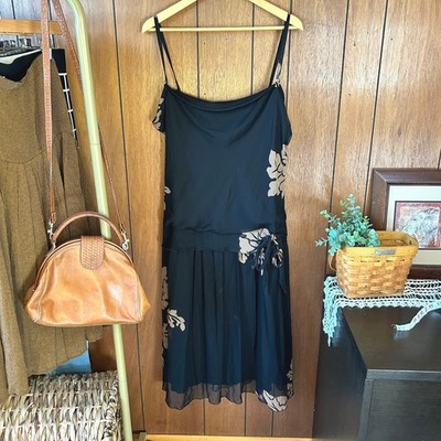 Vintage Jonathan Martin Black & Brown Floral Silk Maxi Dress Size 16