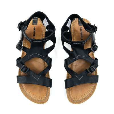 Womens 8 Merrell Whisper Black Leather Gladiator Sandals Shoes