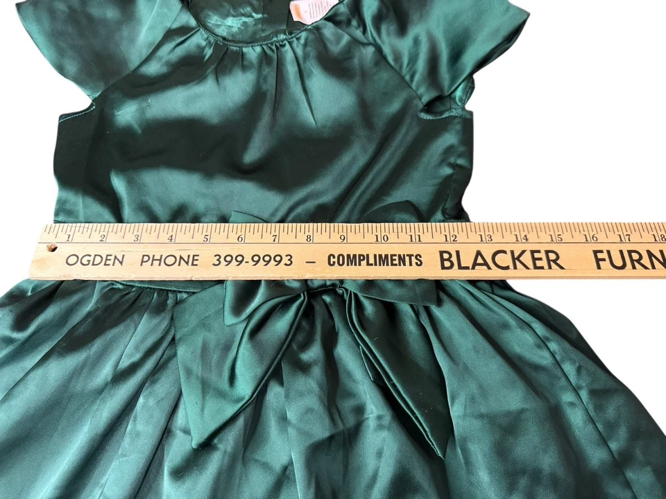 Gymboree Sz 8 Green Satin Holiday Dress Bow Ruffle Layered Christmas READ - Image 4 of 4