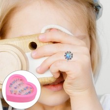 1Set Little Girl Rhinestone Rings, Adjustable Kids Play in Box,