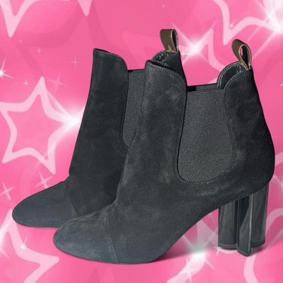 Louis Vuitton Black Suede Silhouette Ankle Boots Monogram Logo Heel Size 39