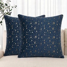 Gold Foil Twinkling Stars Velvet Throw Pillow Covers 18 x 18 Inch Blue Luxury