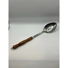 Vintage Stainless Steel Serving Spoon Wooden Handle Kitchen Utensil
