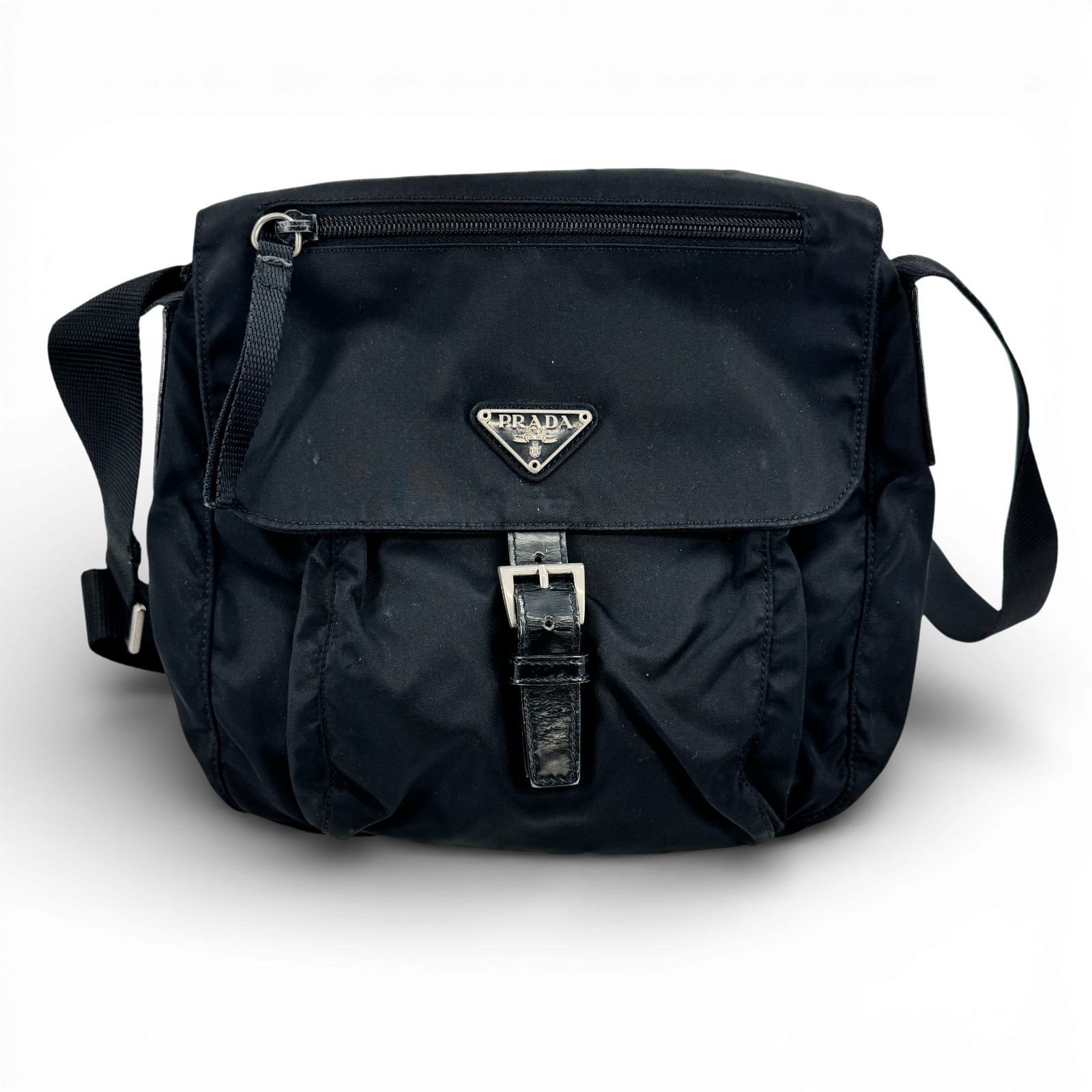 Borsa a tracolla originale PRADA Milano tessuto nylon nero KA589
