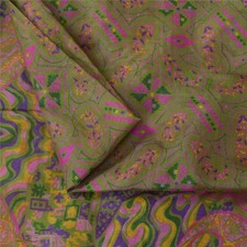 Sanskriti Vintage Sarees Ivory Pure Silk 5Yd Printed Sari 6 Yard Craft Fabric