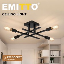 EMITTO Semi Flush Mount Ceiling Light Fixture Matte Black 4 Light E27 Socket