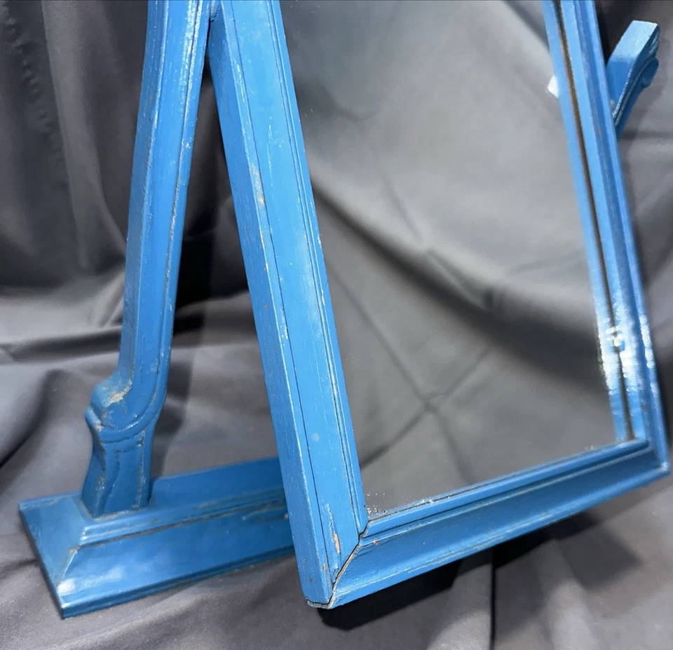 Espejo tocador giratorio inclinable madera vintage Art Deco años 20 azul Foto 3 de 4