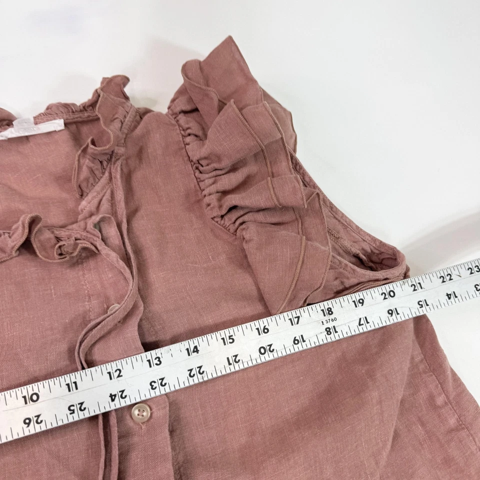 Sita Murt Shirt Womens 42 Pink Mauve Linen Ruffle Sleeve Button Front Blouse - Image 4 of 4