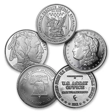1 oz Silver Round .999 Fine Silver - Random Design - Lot of 5