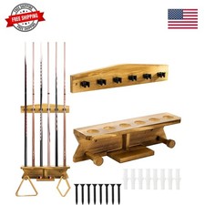 Wall Mount Pool Stick Holder, Wood Billiard Cue Rack for 6 Cues Storage  2 B...