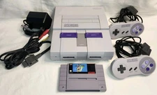 SNES Console Bundle - 2 OEM Controllers + Super Mario World Tested Guaranteed 