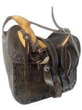 Artisan Vintage Leather Horse Saddle Crossbody Shoulder Bag Tooled Western