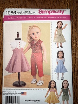 18'' Doll Clothes Pattern Dress Hat Pants Shorts Simplicity 1086 American Doll