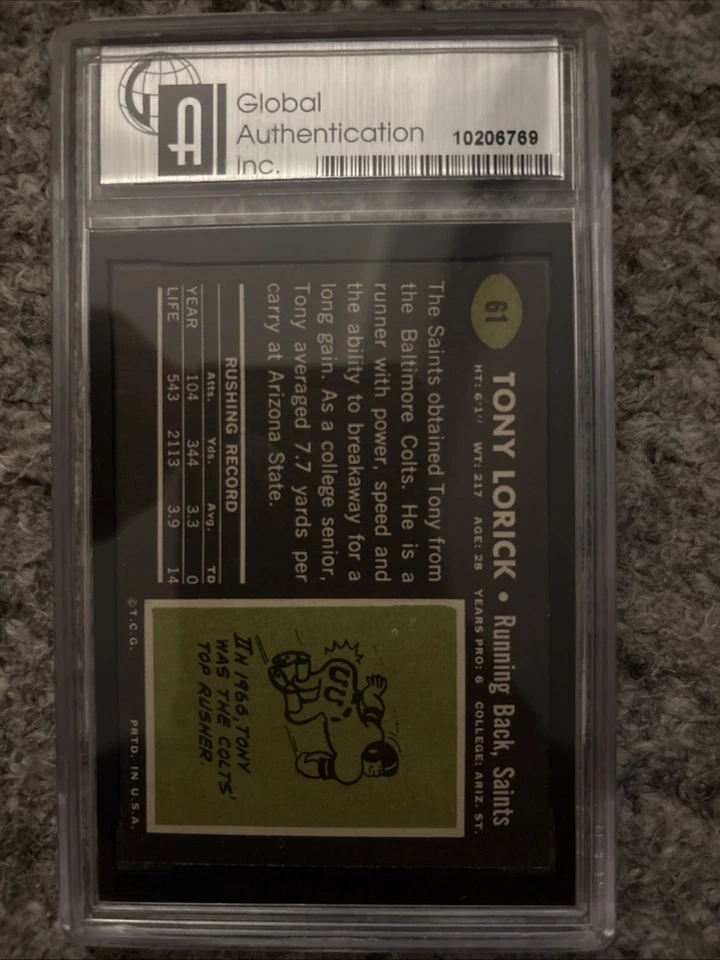 1969 Topps #61 Tony Lorick  - New Orleans Saints - Image 2 of 2