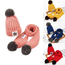 Hat Scarf Warm For Boys Girls 2-8 Years Kids Set Knitted 2x Scarf Hat Winter