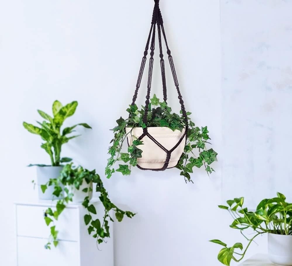 Elegant 43-Inch Macrame Planter Hanger for Indoor Plants – Supports 12-Inch Pots