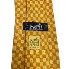 Hermes Mens Tie Geometric Pumpkin Yellow Silk 7865 UA 3 5/8" W x 60.5" L euc