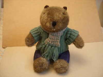 Applause Bravo Ward Beaver 9'' Stuffed Plush Green Sweater & Scarf Vintage 1992 