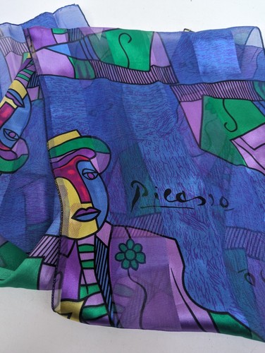 Vintage Multi Coloured Picasso Scarf Scarves Bundle X 2 One Square One Rectangle - Picture 11 of 14