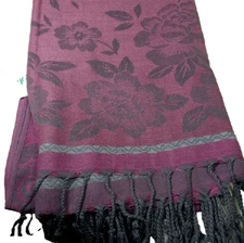 *Gao Yu* 100 % CASHMERE SCARF SHAW WRAP NWT Floral Lightweight  RASBERRY  26x72