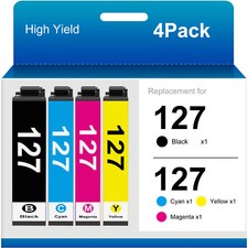 4-Pack 127 Ink for Epson 127 WorkForce 633 635 645 WF-3530 WF-3540 WF-7010