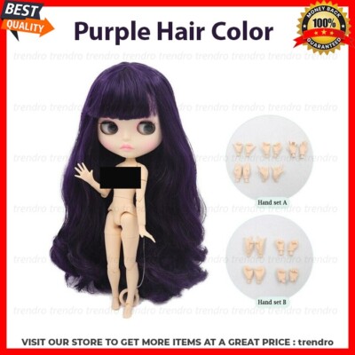 Neo Blythe Doll Purple Hair Bjd from Factory 12'' Joint Body White Skin New Face