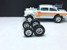 R402 Hot Wheels 164 Real Riders Chrome Slotted 13.5mm 55 Gasser Rubber Wheels