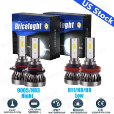 4X LED Headlight Bulbs Conversion Kit 9005 H11 High Low Beam Bright White 6500K