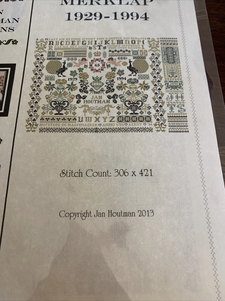 Jan Houtman Designs Merklap 1929-1994 Coubted Thread Pattern Sampler - Image 2 of 4