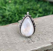 925 Sterling Silver Natural Moonstone Ring Gemstone Women Jewelry For Her A 30