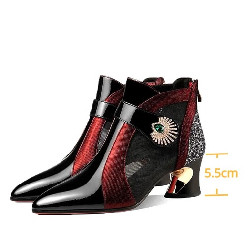 Summer Mesh Breathable Sandals Rhinestone Decoration Shaped Heels Leather Boots - Picture 7 of 7
