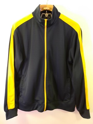 VTG Men s XL Warm Up Jacket Charles River Apparel Navy Yellow  Stripes Full Zip