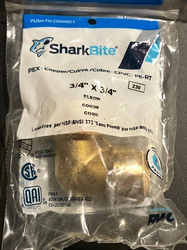 SharkBite 3/4"x3/4" Push-to-Connect Elbow PUSH FIT NEW 3/4 X 3/4 +