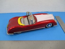 Vintage Friction Toy Car MF 787 Tin Toy Metal Sedan Red  White VS10