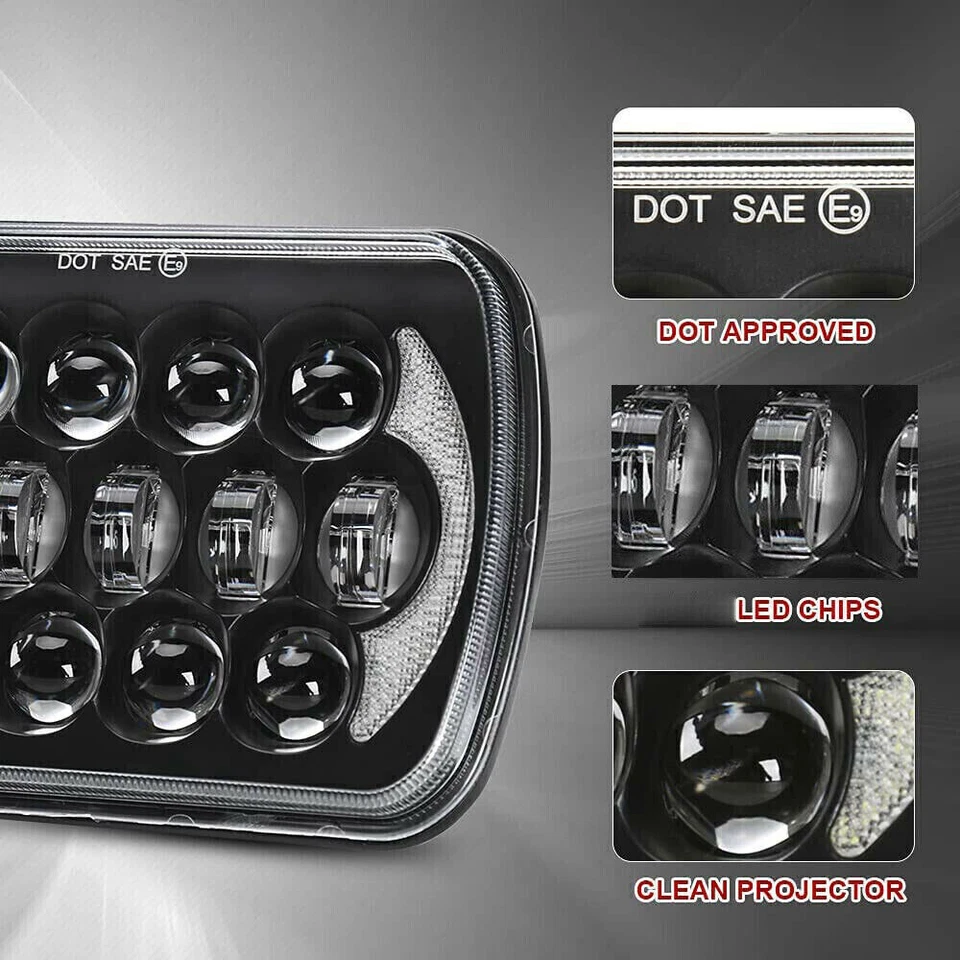 Pair 5x7" 7x6" LED Headlights DRL For Ford E-150 E-250 Econoline Van Club Wagon - Image 2 of 4