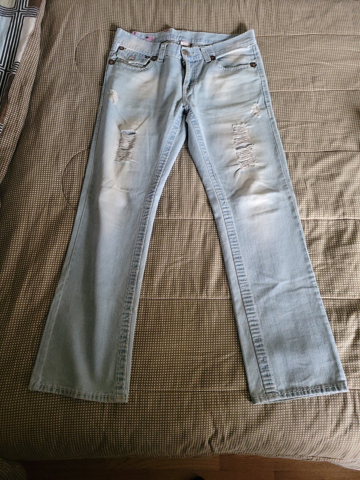 MENS TRUE RELIGION DISTRESSED BLUE JEANS SIZE 36X34 E… Gem