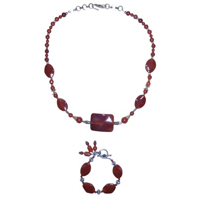 Hand Crafted Artisan Beaded Orange Matching Necklace & Bracelet Set - LOT 9 NEW