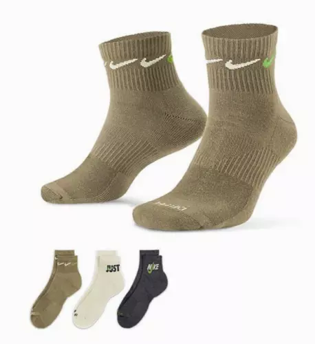 Nike Everyday Plus 3-Pack DRI-FIT Cushioned Ankle Socks Men 8-12, Women 10-13