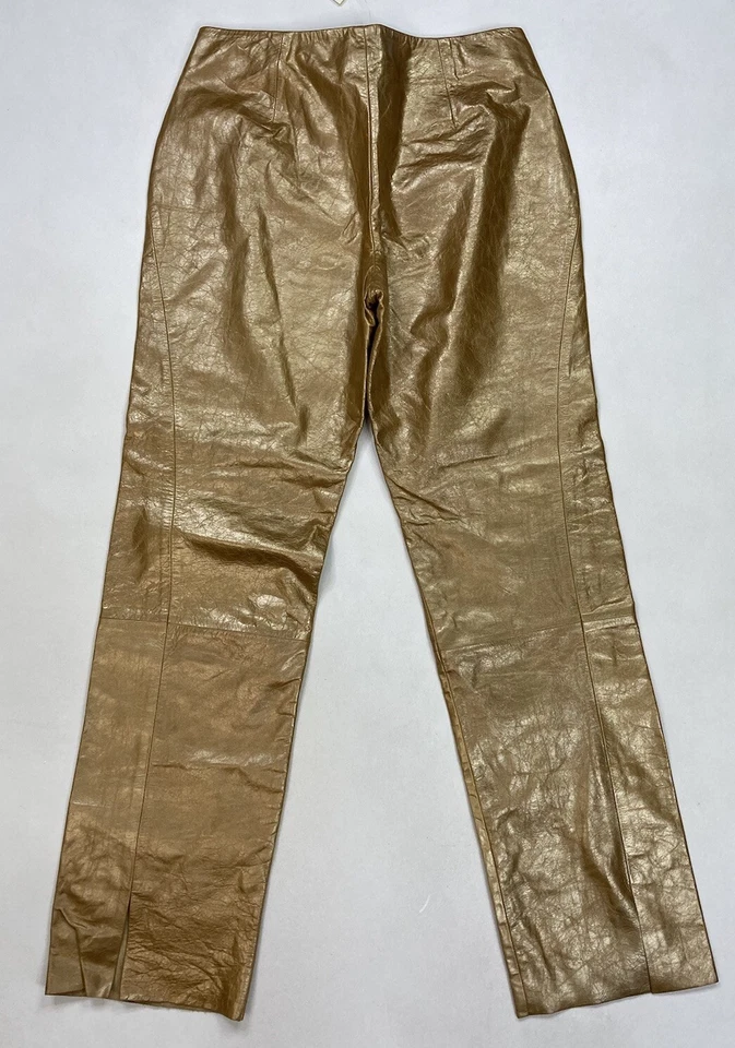 复古 Banana Republic 皮裤女式 4 码金色 Shinny 90 年代 — 第 3/4 张图片