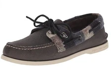 New Sperry Top-Sider Men's A/O 2-Eye Plaid Boat Shoes Grey/Black Variety Sizes