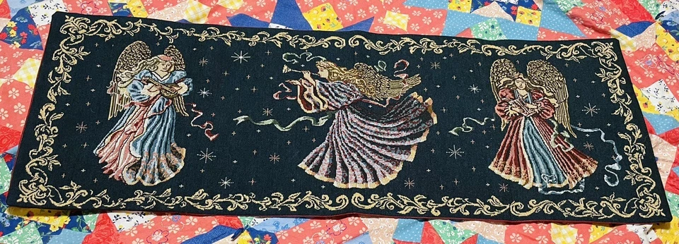 Tapeçaria de anjo decoração corredor de mesa instrumentos de tocar vintage azul marinho Borgonha - Imagem 2 de 4