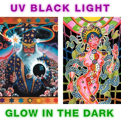 2 Posters UV Schwarzlicht Fluo Leuchten Im Dunkeln Psychedelische Kunst Psy Goa