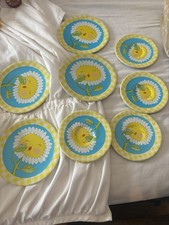 Vintage 70s Tin Litho Tea Set Childs Saucers Lot Of 8