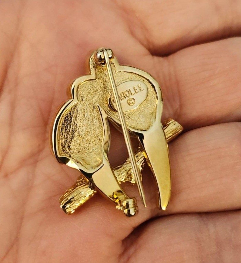 Vintage Carolee Jelly Belly Double Love Birds Pin Brooch Gold Tone